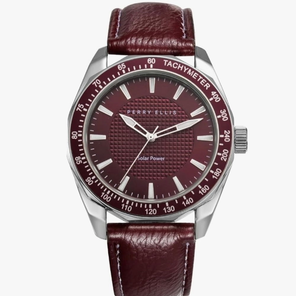 Perry Ellis Burgundy Solar Power Watch